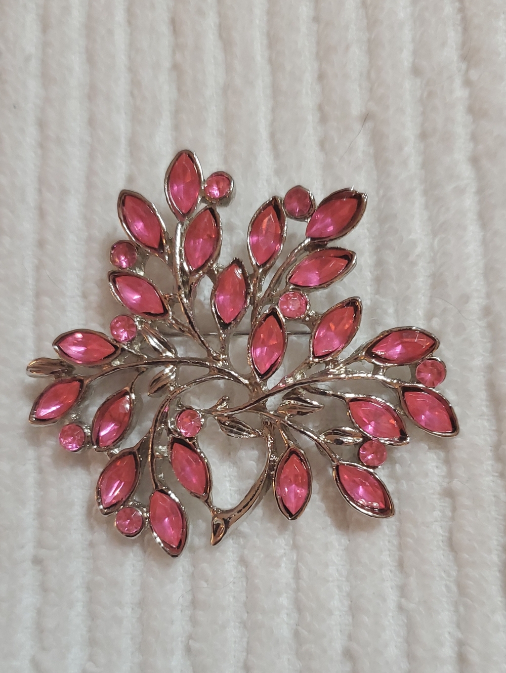 Pink Crystal Leaf Branch Brooch - Women Jewelry
